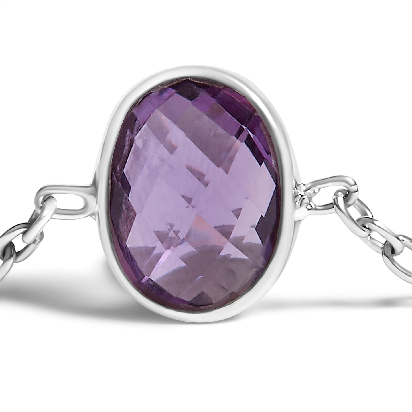 .925 Sterling Silver Bezel Set Purple Amethyst 5 Station Adjustable Bolo Bracelet Bids.com