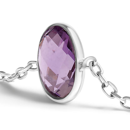 .925 Sterling Silver Bezel Set Purple Amethyst 5 Station Adjustable Bolo Bracelet Bids.com