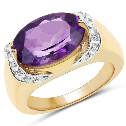14K Yellow Gold Plated 4.98 Carat Genuine Amethyst and White Topaz .925 Sterling Silver Ring Bids.com