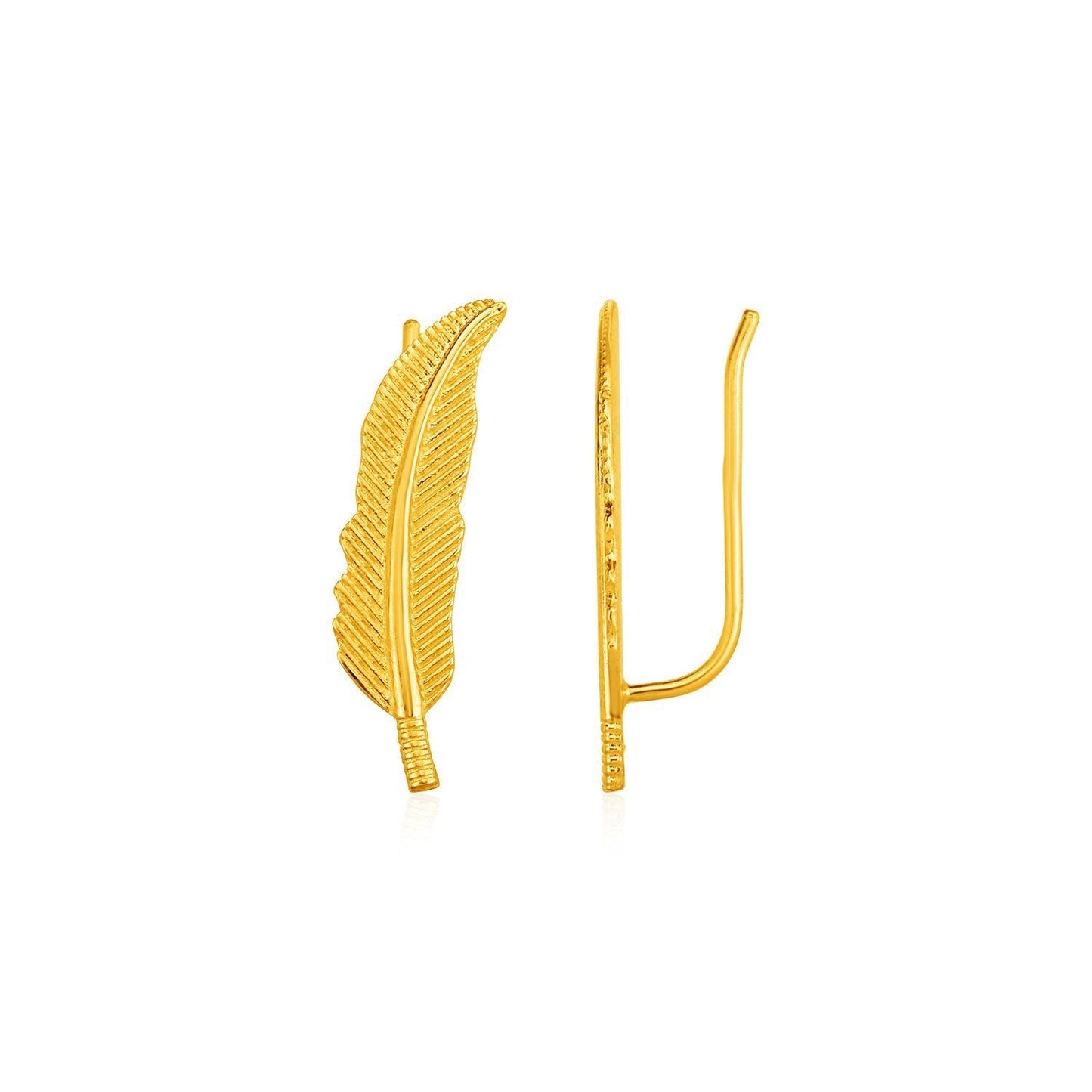Textured Feather Climber Earrings in 14k Yellow Gold Bids.com