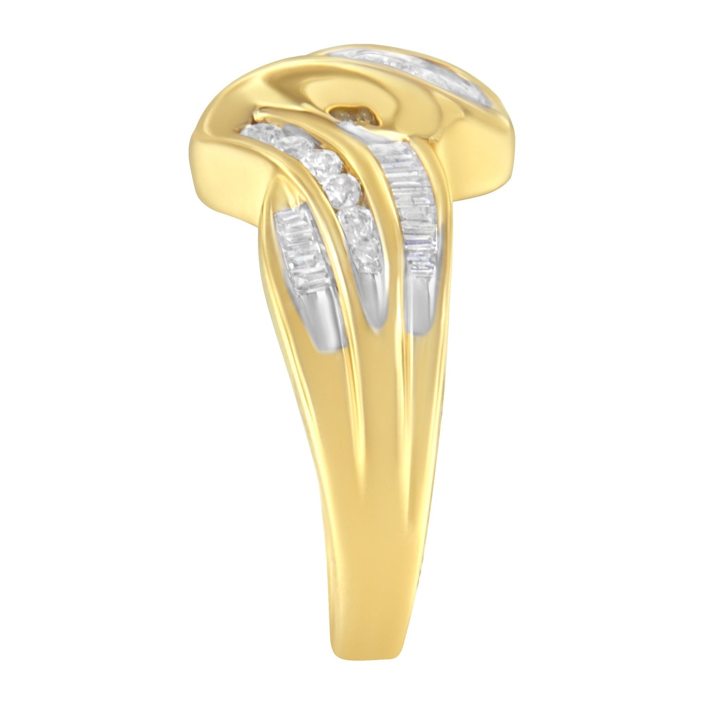 10K Yellow Gold 3/4 Cttw Channel Set Round and Baguette-cut Diamond Double Shank Bypass Ring (J-K Color, I1-I2 Clarity) - Size 6.75 Bids.com
