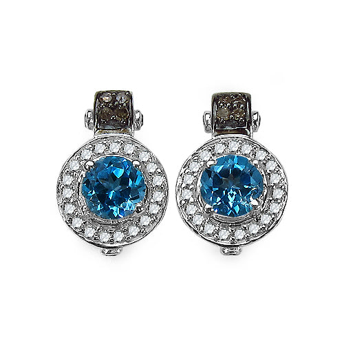 1.20 Carat Genuine Swiss Blue Topaz and 0.30 ct.t.w Genuine Diamond Accents Sterling Silver Earrings Bids.com