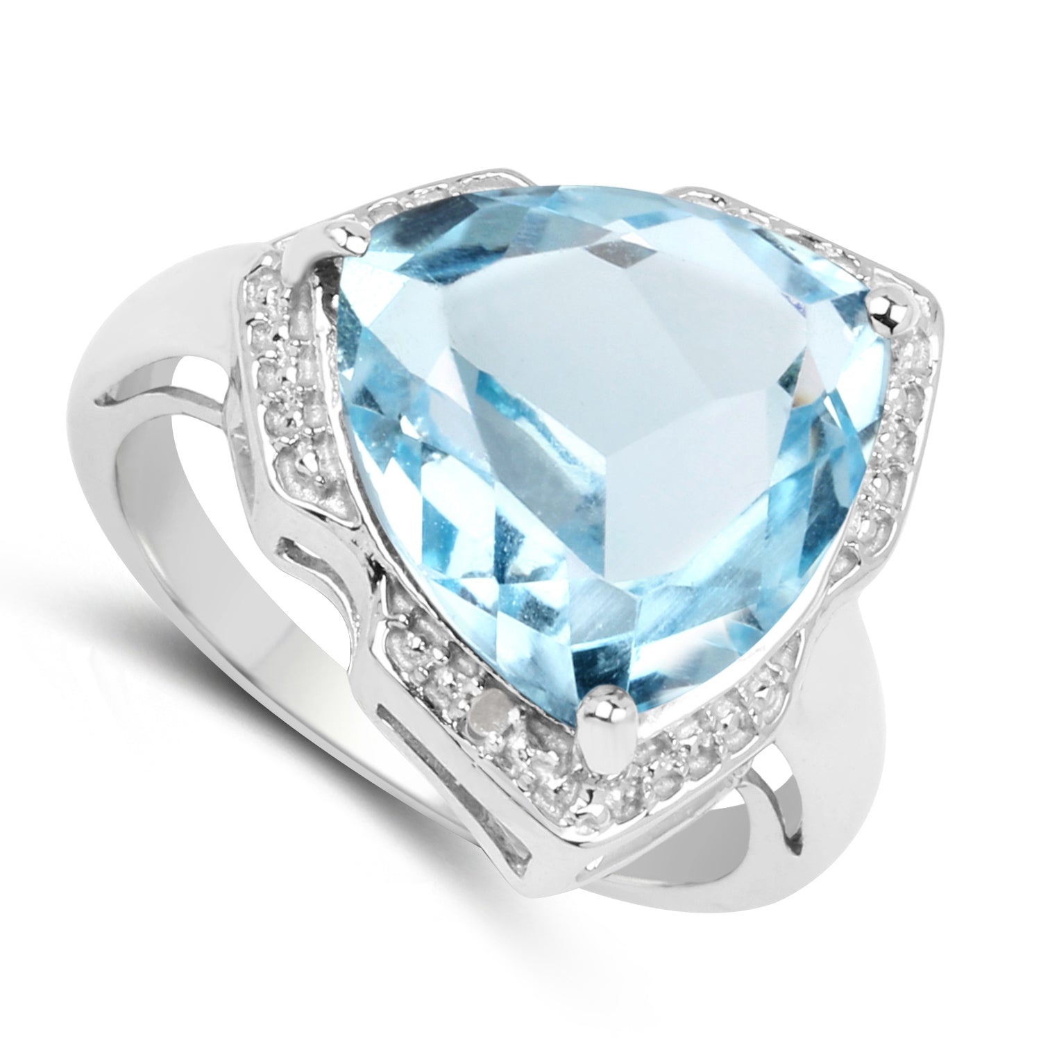 8.30 Carat Genuine Blue Topaz & White Diamond .925 Sterling Silver Ring Bids.com