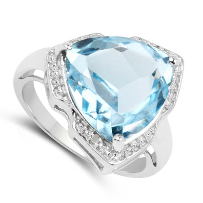 8.30 Carat Genuine Blue Topaz & White Diamond .925 Sterling Silver Ring Bids.com