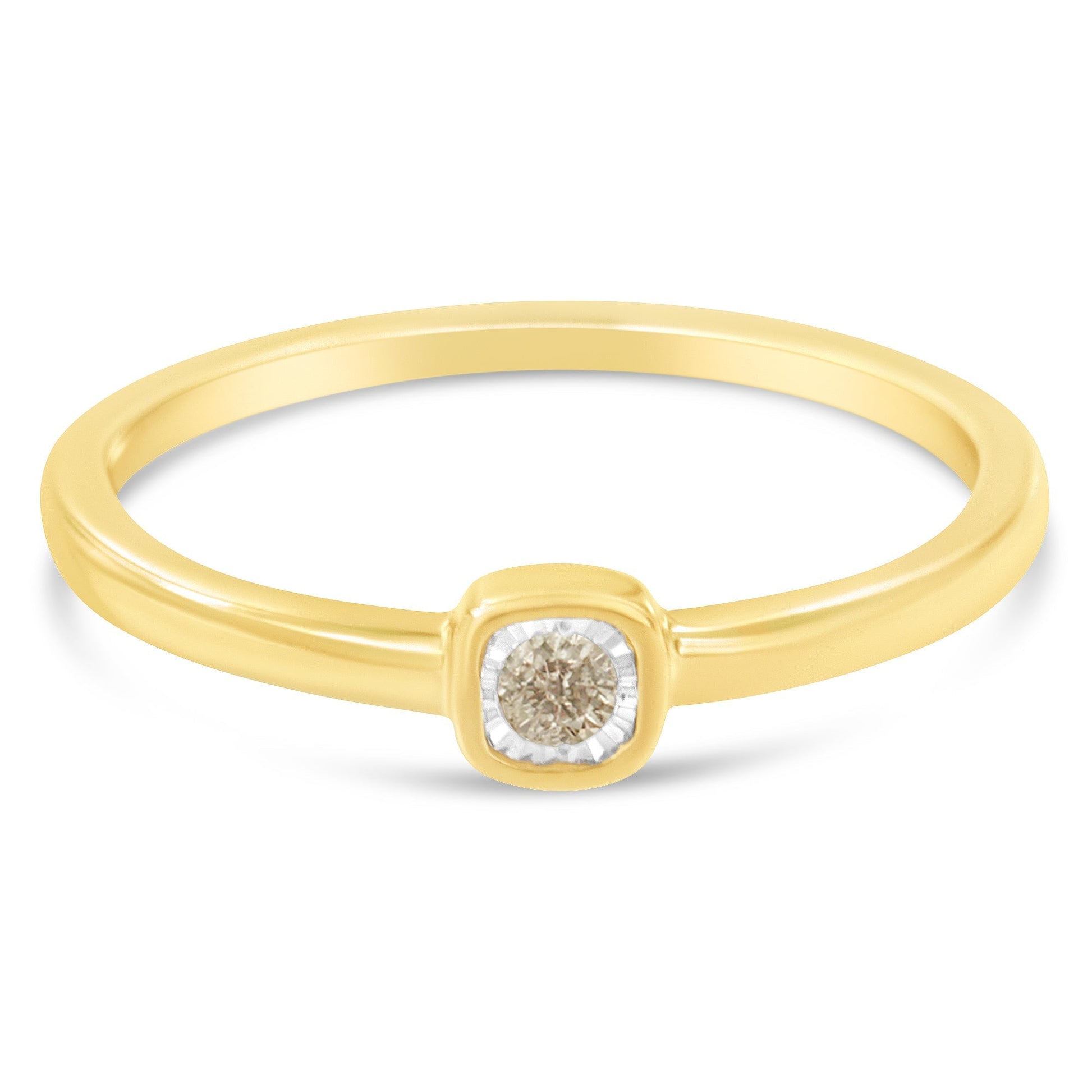 14K Yellow Gold Plated .925 Sterling Silver 1/20 Carat Diamond Square Cushion-Shaped Miracle Set Petite Fashion Promise Ring (J-K Color, I1-I2 Clarity) - Size 6 Bids.com