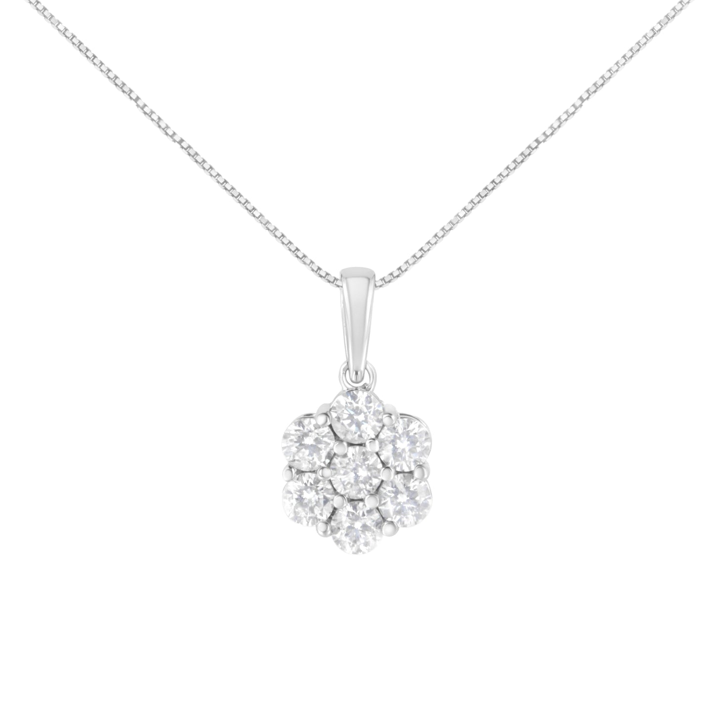 14K White Gold 2.00 Cttw Brilliant Round-Cut Diamond 7 Stone Flower Cluster 18" Pendant Necklace (H-I Color, SI2-I1 Clarity) Bids.com