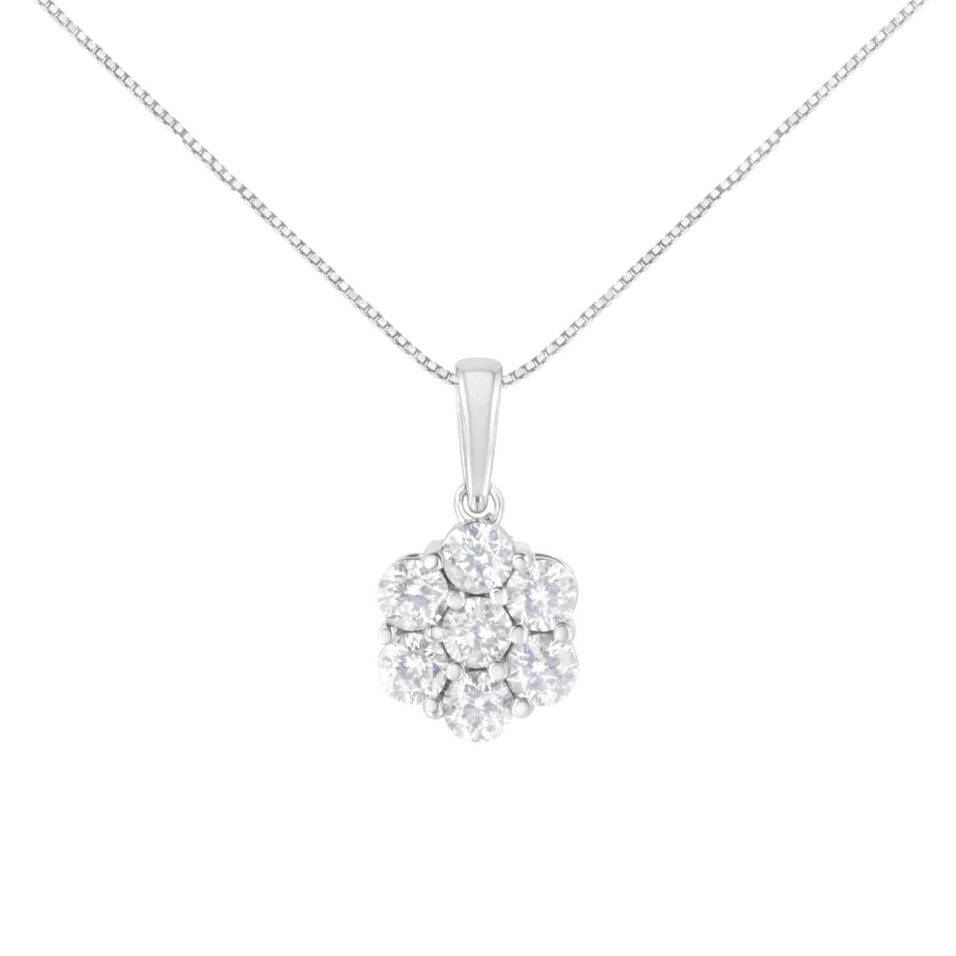 14K White Gold 2.00 Cttw Brilliant Round-Cut Diamond 7 Stone Flower Cluster 18" Pendant Necklace (H-I Color, SI2-I1 Clarity) Bids.com