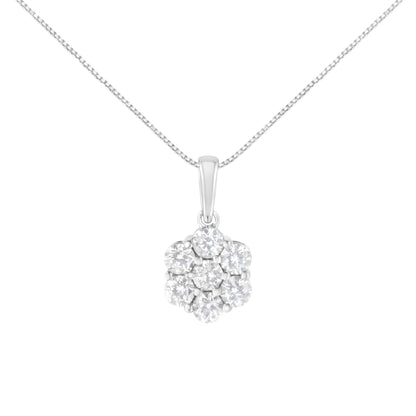 14K White Gold 2.00 Cttw Brilliant Round-Cut Diamond 7 Stone Flower Cluster 18" Pendant Necklace (H-I Color, SI2-I1 Clarity) Bids.com