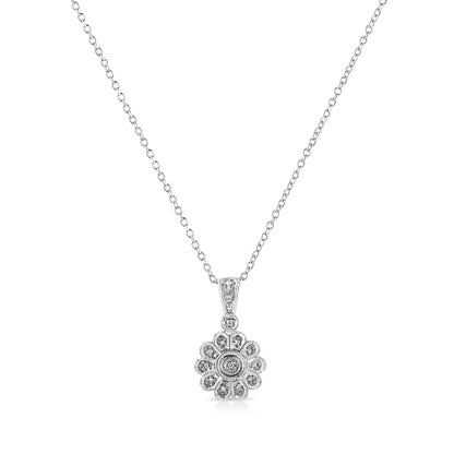 .925 Sterling Silver Diamond Accent Sunburst Milgrain 18" Pendant Necklace (I-J Color, I1-I2 Clarity) Bids.com