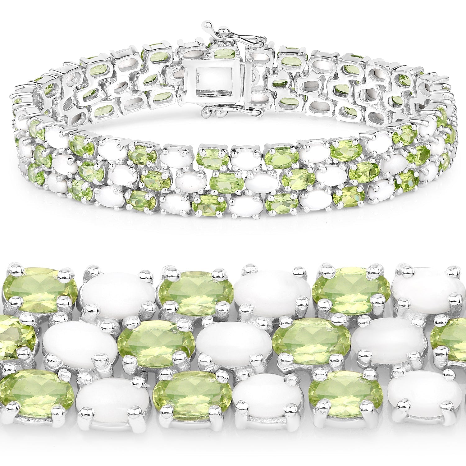 19.73 Carat Genuine Opal and Peridot .925 Sterling Silver Bracelet Bids.com
