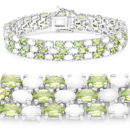 19.73 Carat Genuine Opal and Peridot .925 Sterling Silver Bracelet Bids.com