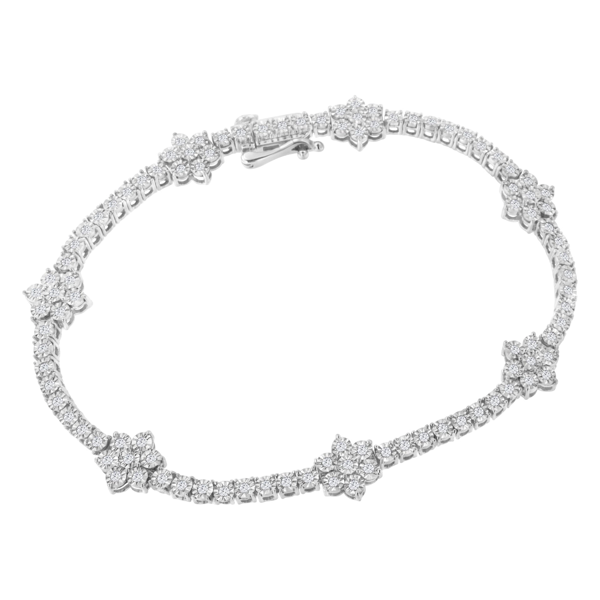 .925 Sterling Silver 1.0 cttw Miracle-Set Diamond Floral Station Tennis Bracelet (I-J Color, I3 Clarity) - 7-1/2" Bids.com