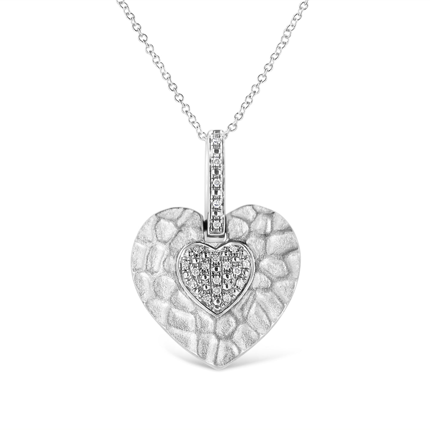 .925 Sterling Silver Pave-Set Diamond Accent Heart Shape 18" Pendant Necklace (I-J Color, I1-I2 Clarity) Bids.com