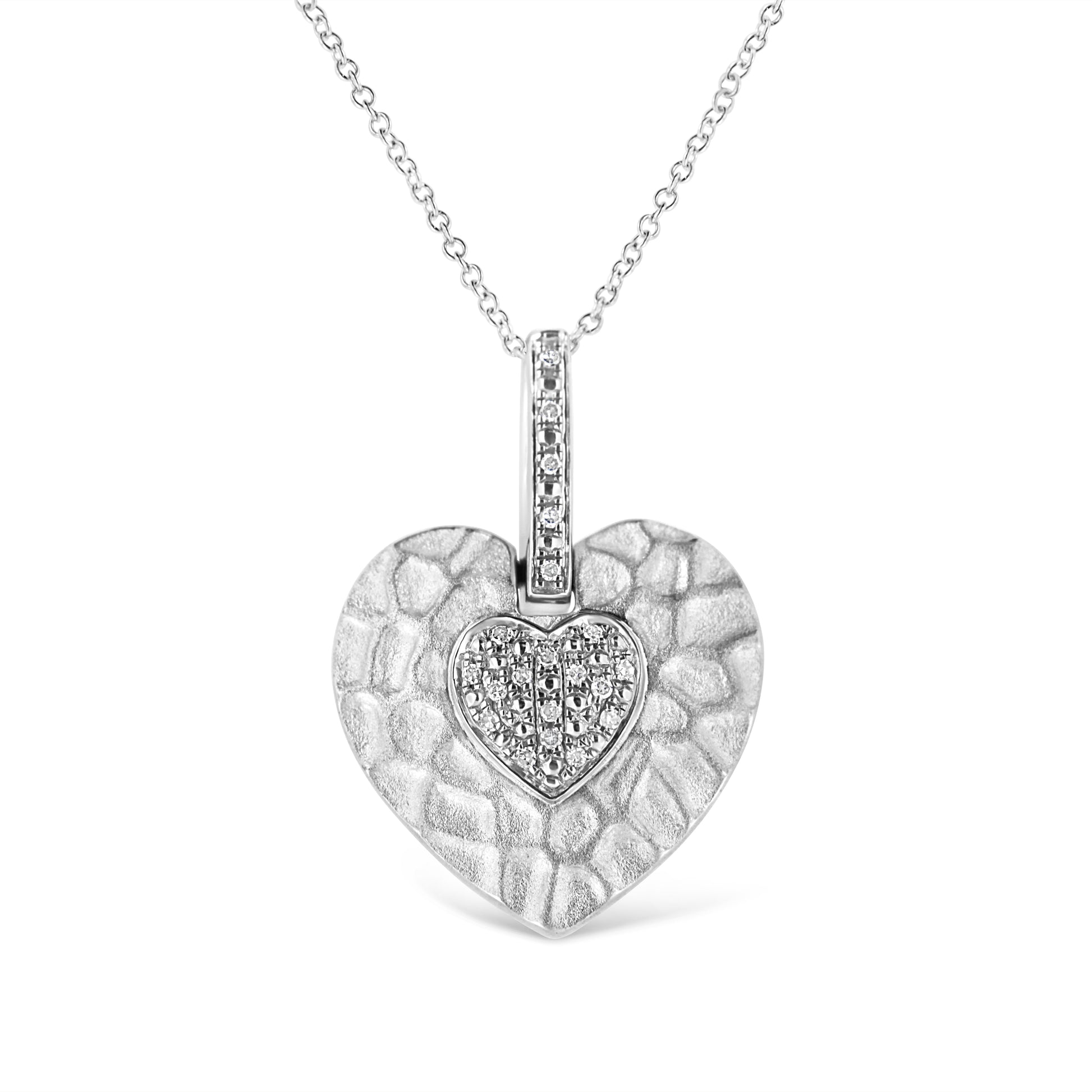 .925 Sterling Silver Pave-Set Diamond Accent Heart Shape 18" Pendant Necklace (I-J Color, I1-I2 Clarity) Bids.com