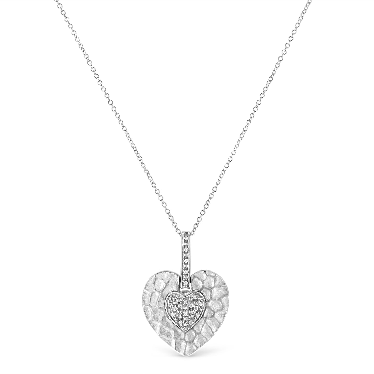 .925 Sterling Silver Pave-Set Diamond Accent Heart Shape 18" Pendant Necklace (I-J Color, I1-I2 Clarity) Bids.com