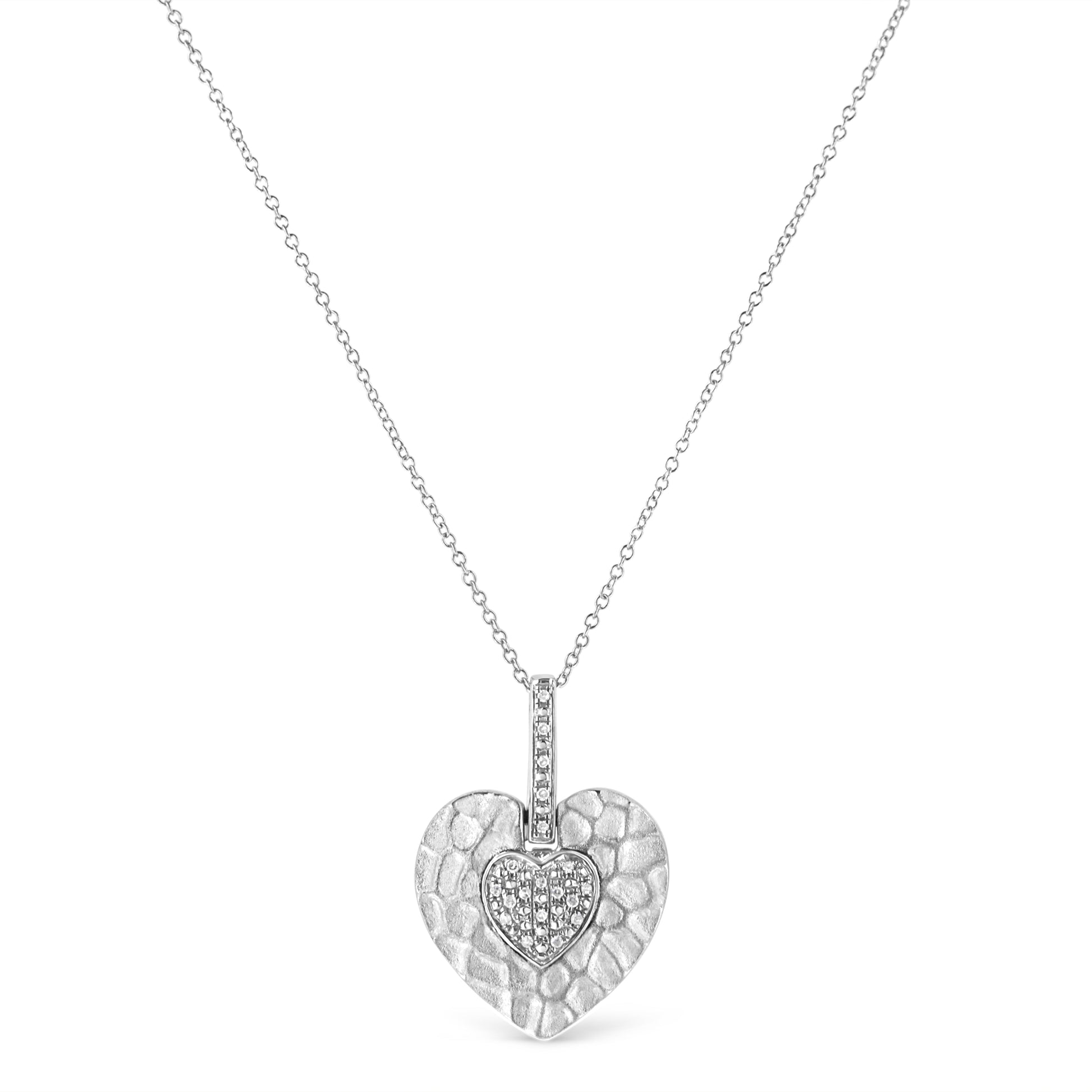 .925 Sterling Silver Pave-Set Diamond Accent Heart Shape 18" Pendant Necklace (I-J Color, I1-I2 Clarity) Bids.com