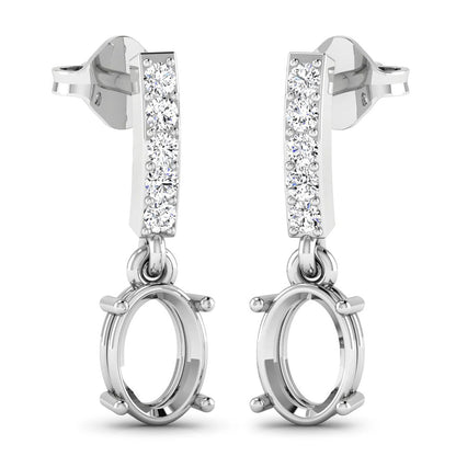 0.14 Carat Genuine White Diamond 14K White Gold Semi Mount Earrings - holds 7x5mm Oval Gemstones Bids.com