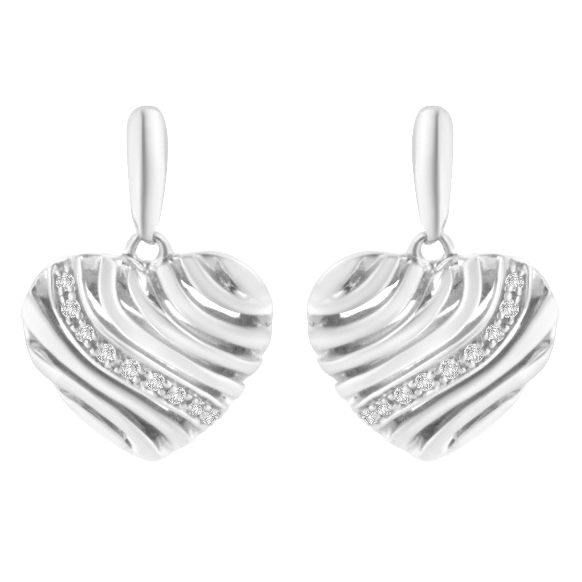 Sterling Silver Heart Diamond Accent Puff Earrings (I-J, I1-I2) Bids.com