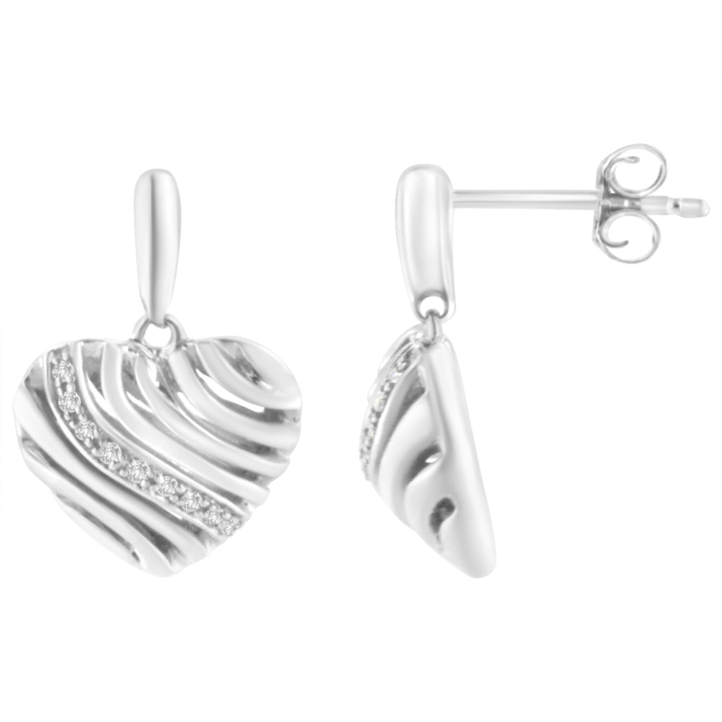 Sterling Silver Heart Diamond Accent Puff Earrings (I-J, I1-I2) Bids.com
