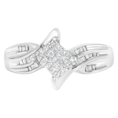 10K White Gold 1/3 Cttw Princess and Baguette Cut Diamond Bypass Style Cocktail Ring (I-J Color, I1-I2 Clarity) - Size 4 Bids.com