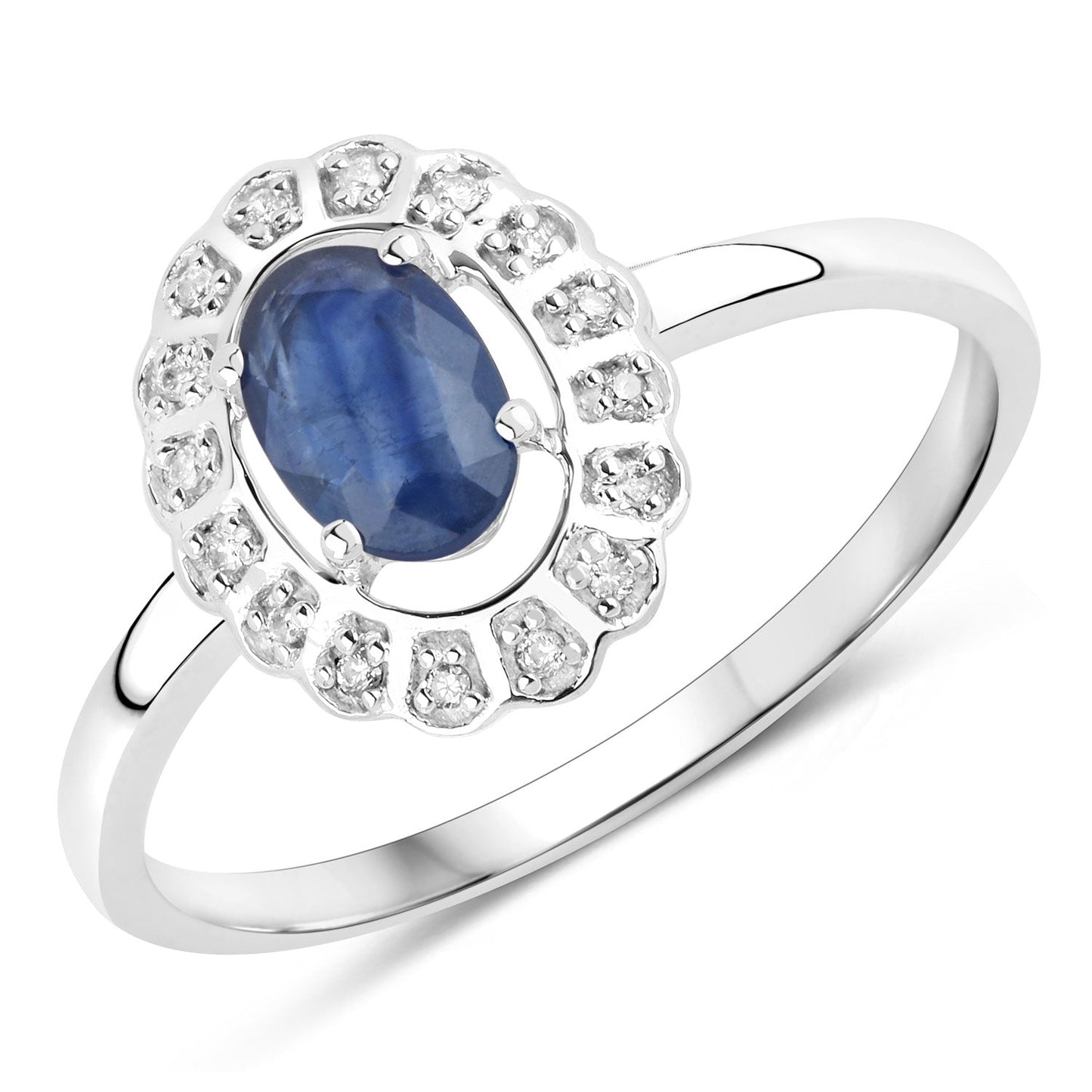 0.52 Carat Genuine Blue Sapphire and White Diamond 14K White Gold Ring Bids.com