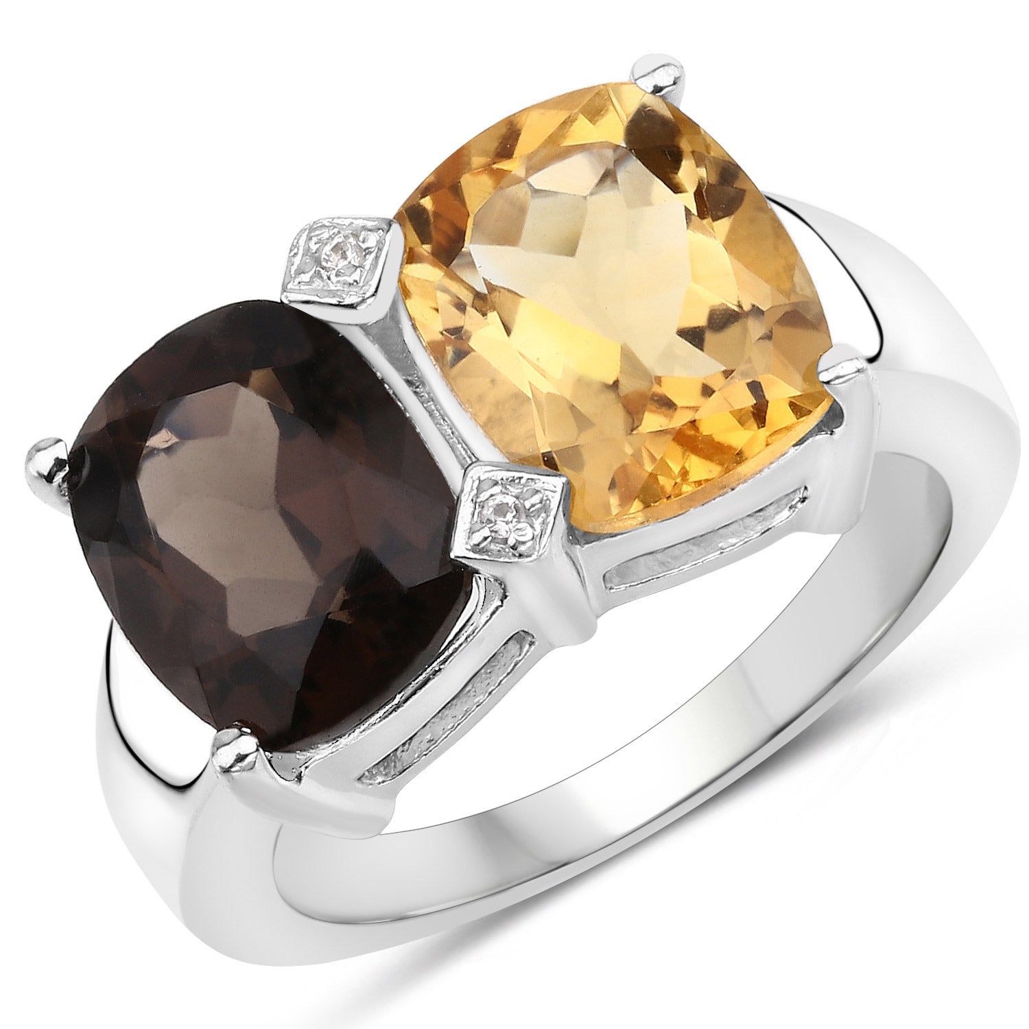 5.01 Carat Genuine Smoky Quartz, Citrine and White Sapphire .925 Sterling Silver Ring Bids.com