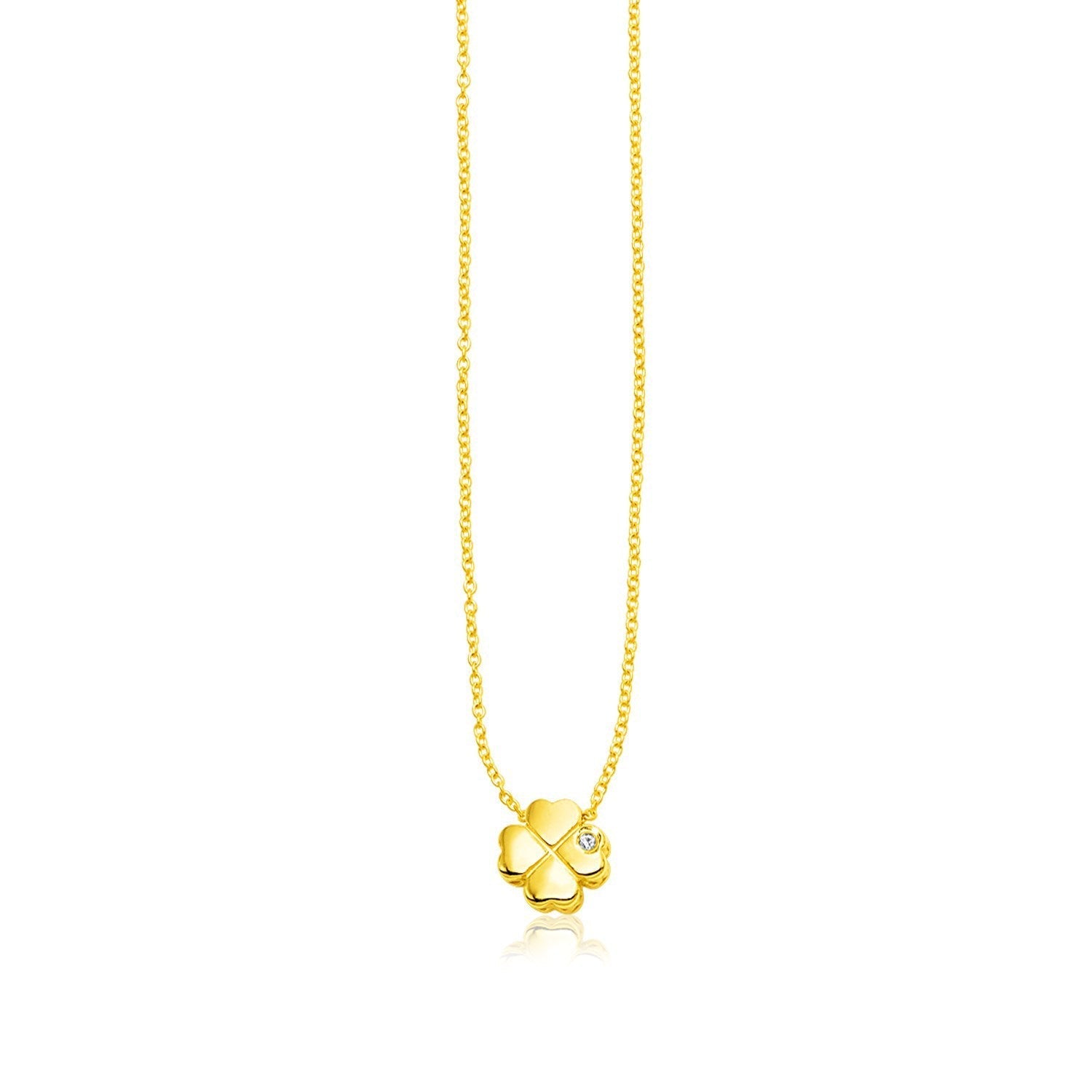 14k Yellow Gold Polished Four Leaf Clover Necklace with Diamond Bids.com