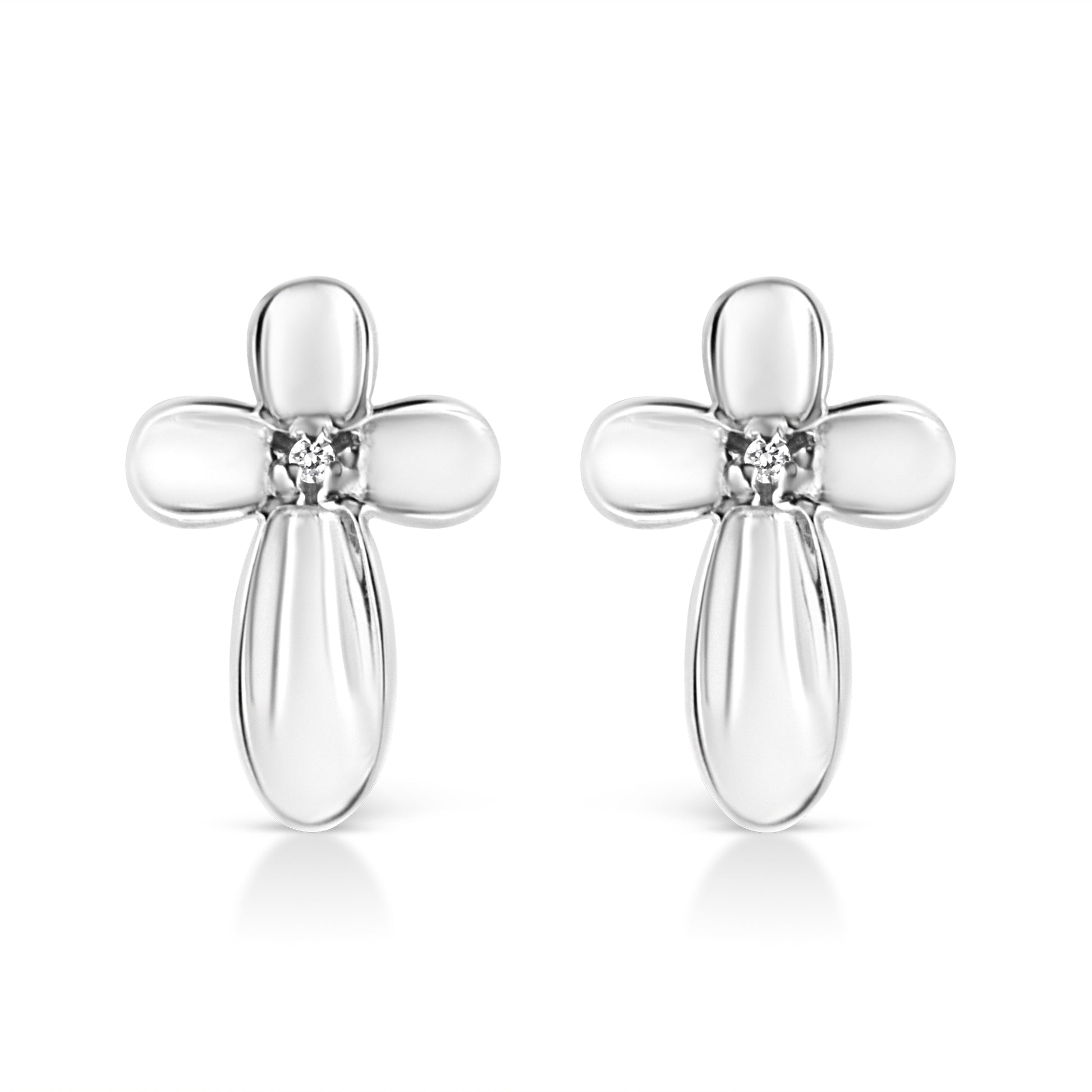 .925 Sterling Silver Prong Set Diamond Accent Floral Cross Stud Earring (I-J Color, I1-I2 Clarity) Bids.com