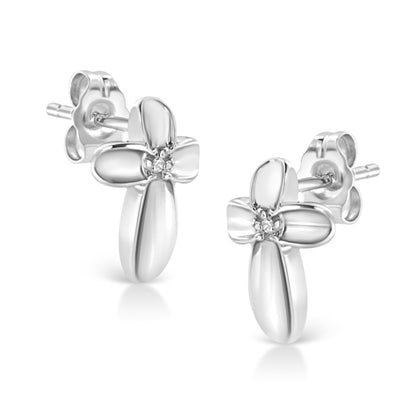 .925 Sterling Silver Prong Set Diamond Accent Floral Cross Stud Earring (I-J Color, I1-I2 Clarity) Bids.com