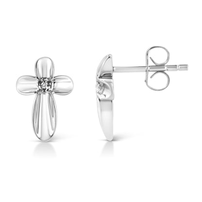.925 Sterling Silver Prong Set Diamond Accent Floral Cross Stud Earring (I-J Color, I1-I2 Clarity) Bids.com