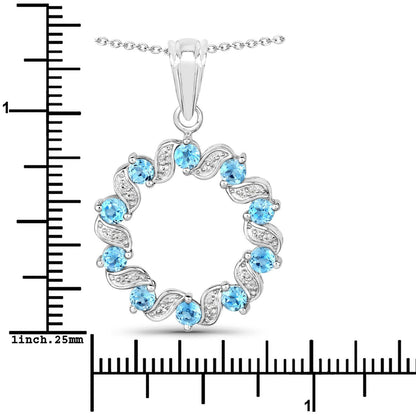 1.30 Carat Genuine Swiss Blue Topaz and White Topaz .925 Sterling Silver Pendant Bids.com
