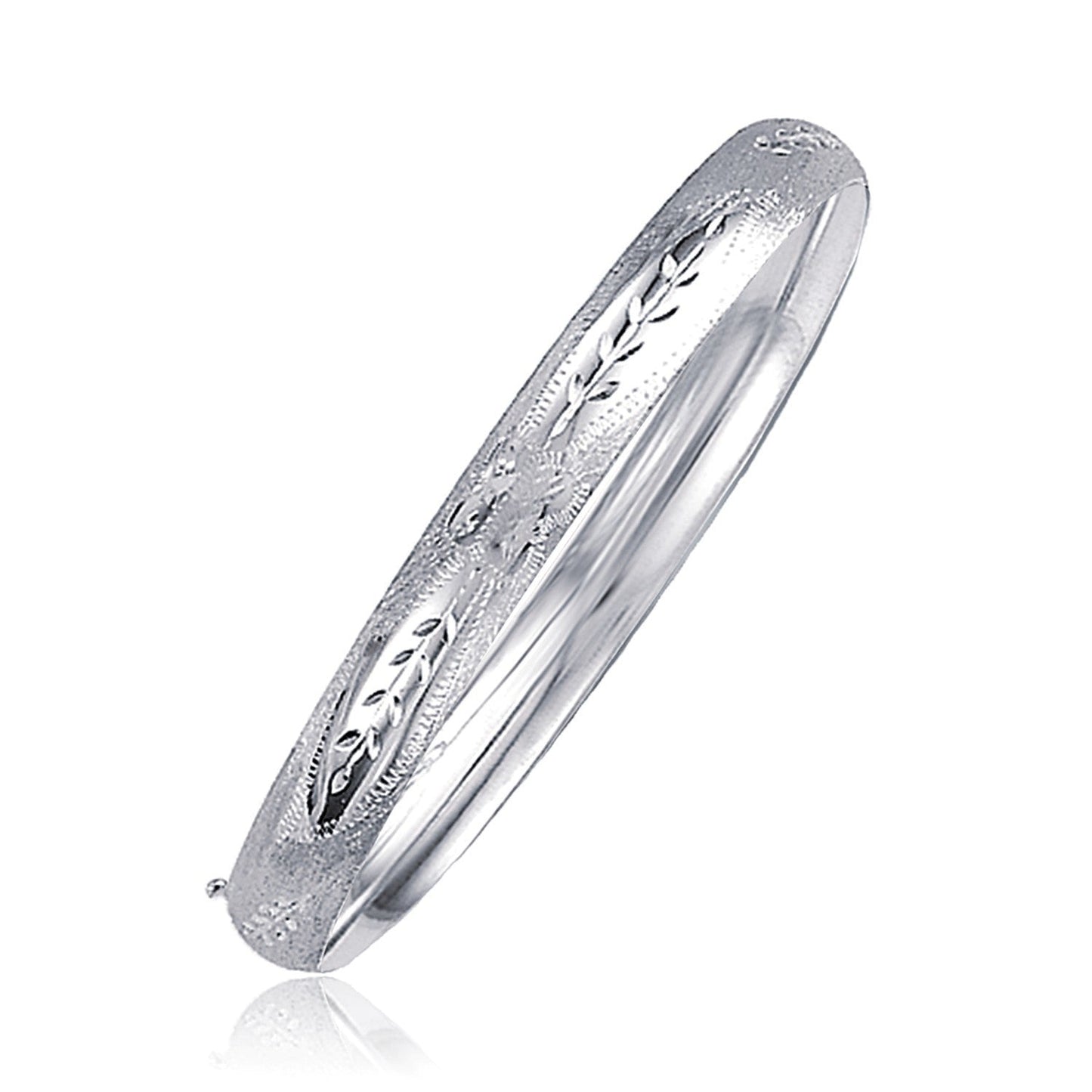 Classic Floral Carved Bangle in 14k White Gold (6.0mm) Bids.com