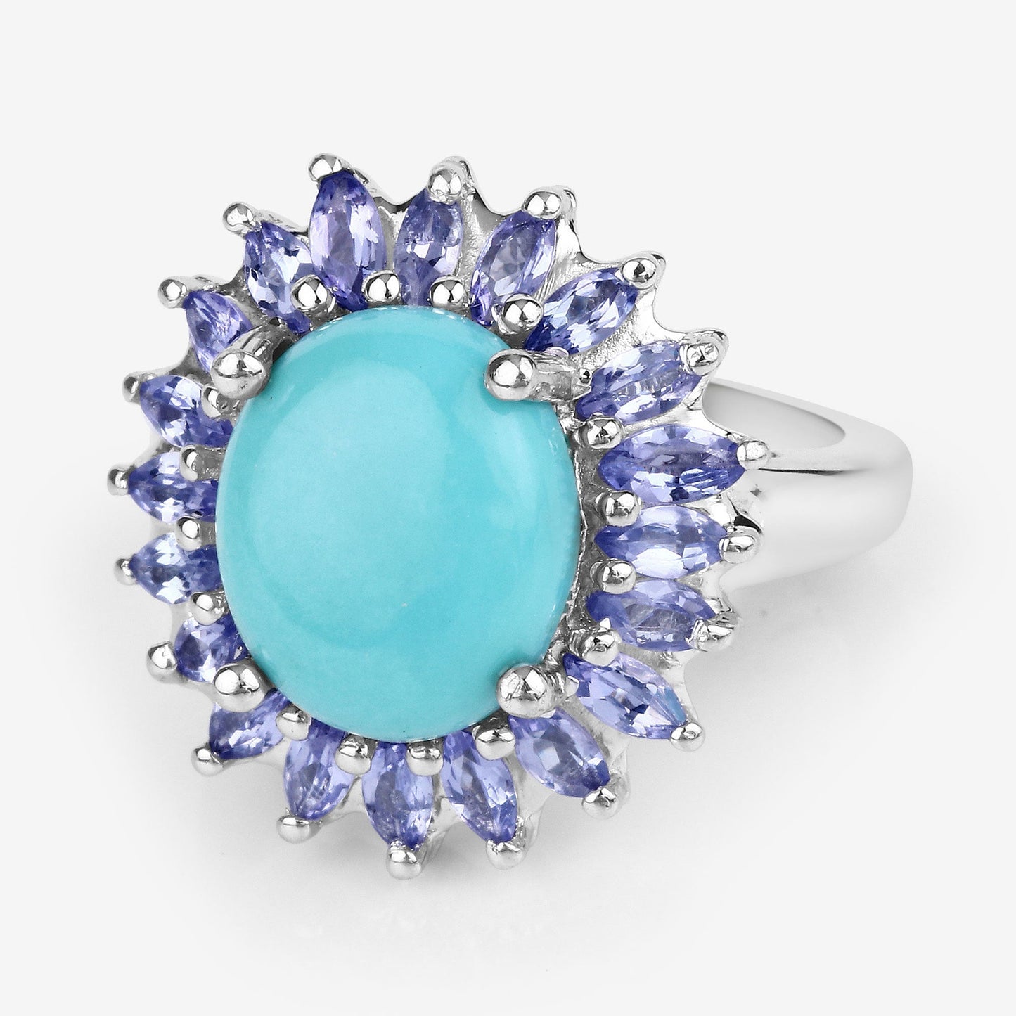 6.10 Carat Genuine Larimar and Tanzanite .925 Sterling Silver Ring Bids.com