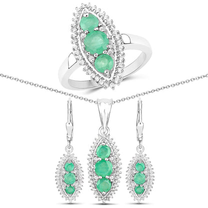 3.52 Carat Genuine Zambian Emerald and White Topaz .925 Sterling Silver 3 Piece Jewelry Set (Ring, Earrings, and Pendant w/ Chain) Bids.com