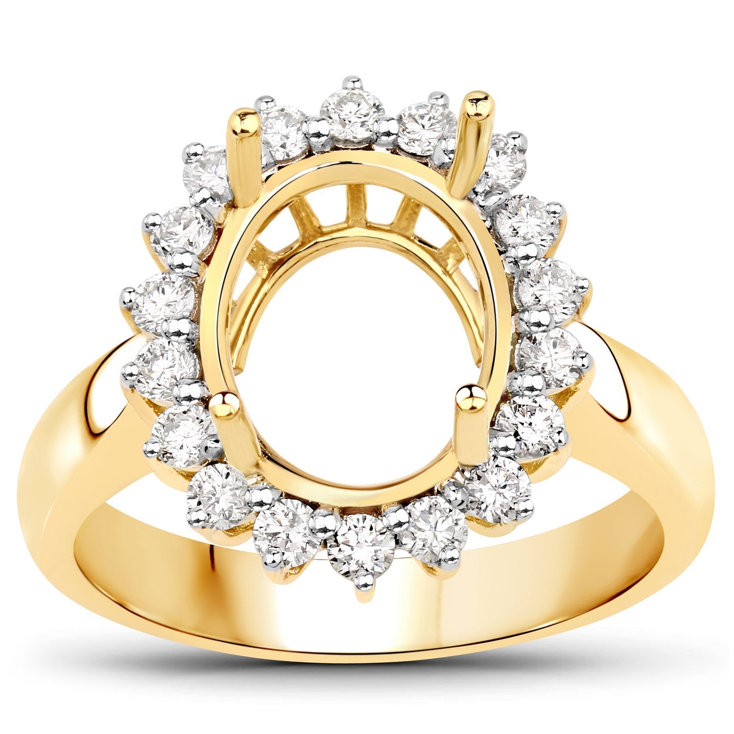 0.54 Carat Genuine White Diamond 14K Yellow Gold Semi Mount Ring - holds 11x9mm Oval Gemstone Bids.com