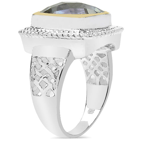 6.31 Carat Genuine Green Amethyst & White Diamond .925 Sterling Silver Ring Bids.com