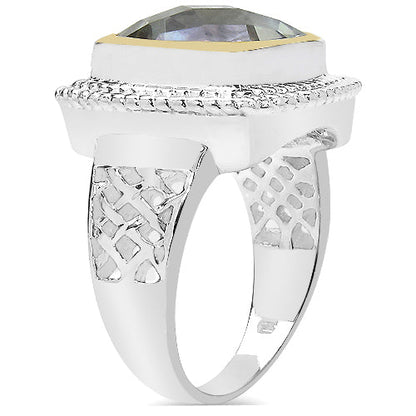 6.31 Carat Genuine Green Amethyst & White Diamond .925 Sterling Silver Ring Bids.com
