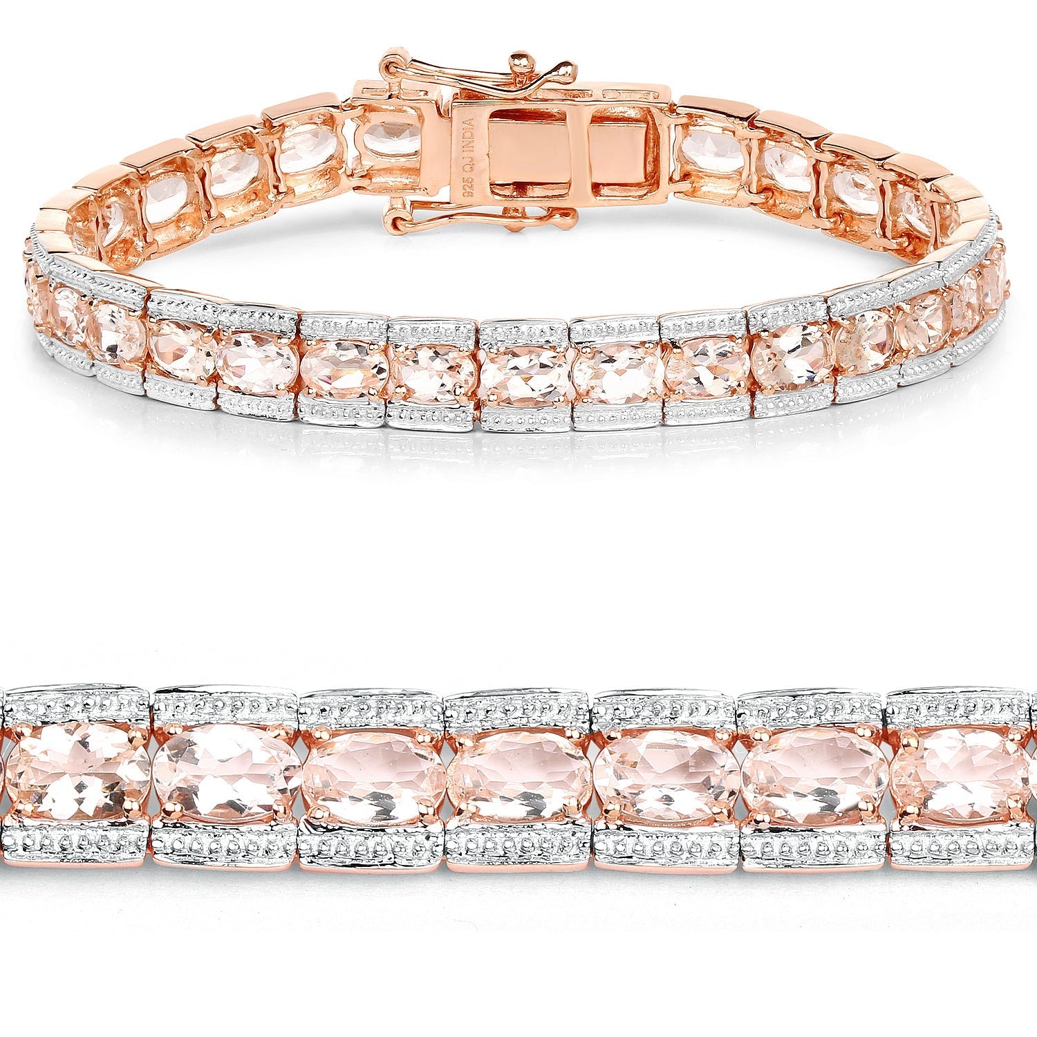18K Rose Gold Plated 11.60 Carat Genuine Morganite .925 Sterling Silver Bracelet Bids.com