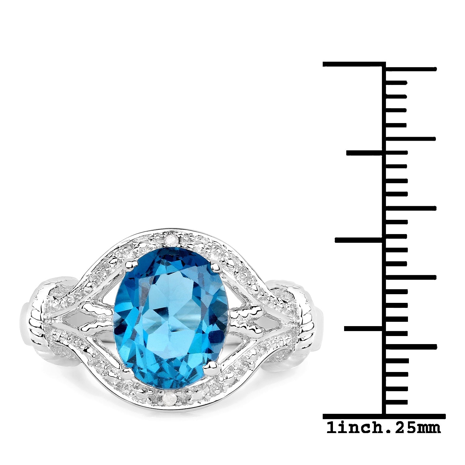 3.26 Carat Genuine London Blue Topaz & White Diamond .925 Sterling Silver Ring Bids.com