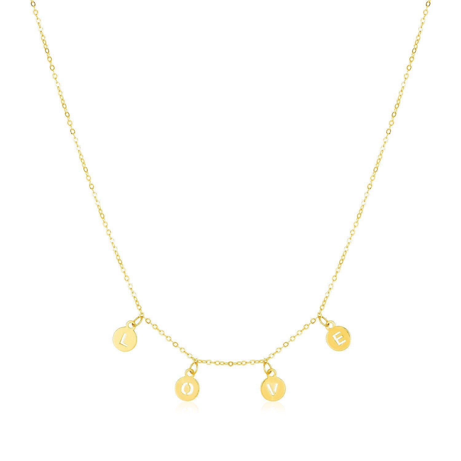 14k Yellow Gold Love Necklace with Circle Drops Bids.com