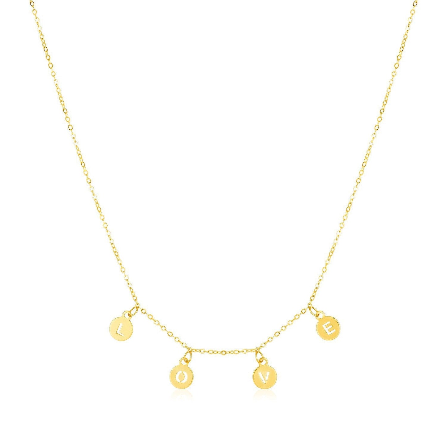 14k Yellow Gold Love Necklace with Circle Drops Bids.com