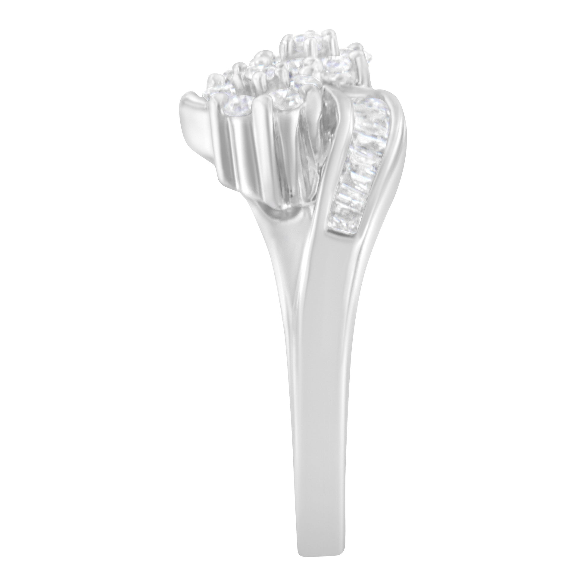 14K White Gold Round and Baguette Diamond Bypass Ring (1/2 cttw, H-I Color, I1-I2 Clarity) - Ring Size 6 Bids.com