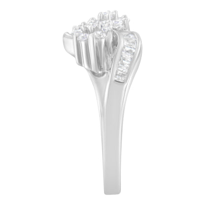 14K White Gold Round and Baguette Diamond Bypass Ring (1/2 cttw, H-I Color, I1-I2 Clarity) - Ring Size 6 Bids.com