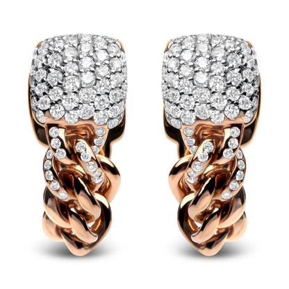 18K Rose Gold 3/4 Cttw Round Diamond Pave Cuban Chain Huggie Earrings (G-H Color, SI1-SI2 Clarity) Bids.com