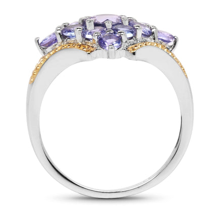 Two Tone Plated 1.67 Carat Genuine Tanzanite .925 Sterling Silver Ring Bids.com