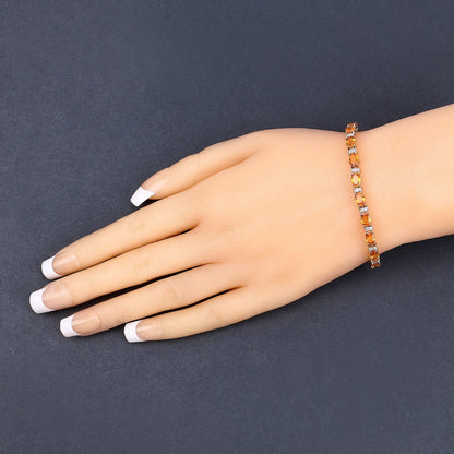 12.33 Carat Genuine Orange Sapphire and White Diamond 14K Yellow Gold Bracelet Bids.com
