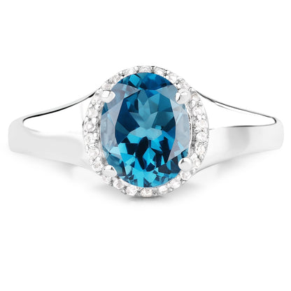2.13 Carat Genuine London Blue Topaz and White Topaz .925 Sterling Silver Ring Bids.com