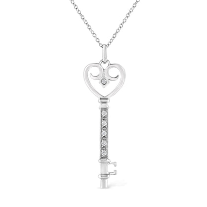 .925 Sterling Silver Pave and Bezel-Set Diamond Accent Key 18" Heart and Lock Pendant Necklace (K-L Color, I1-I2 Clarity) Bids.com