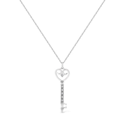.925 Sterling Silver Pave and Bezel-Set Diamond Accent Key 18" Heart and Lock Pendant Necklace (K-L Color, I1-I2 Clarity) Bids.com