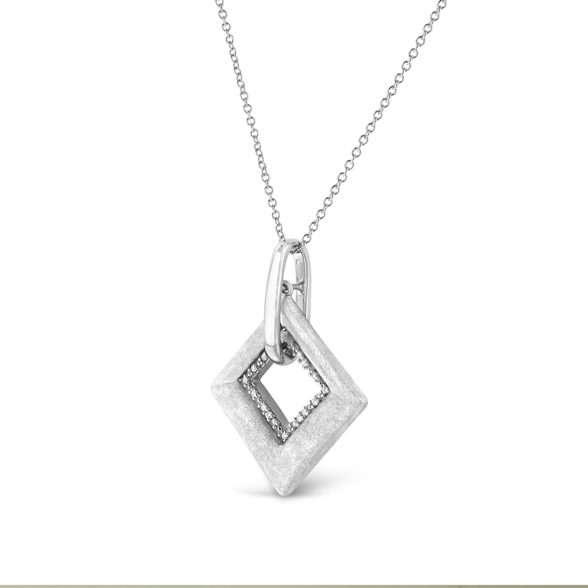 .925 Sterling Silver Pave-Set Diamond Accent Kite Shape 18" Pendant Necklace (I-J Color, I1-I2 Clarity) Bids.com